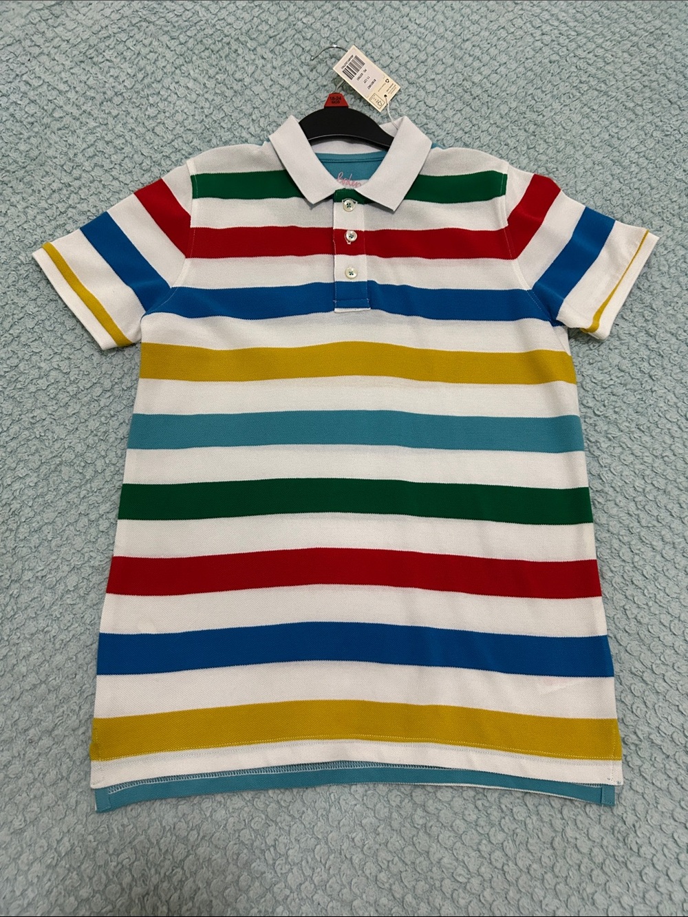 bebe Multicolor Striped Polo Shirt - White, Red, Blue, Green, Yellow, Teal